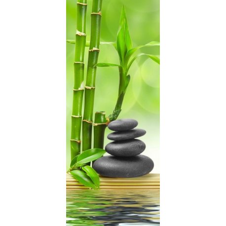 Bambu e Pedras Pretas em Equilíbrio