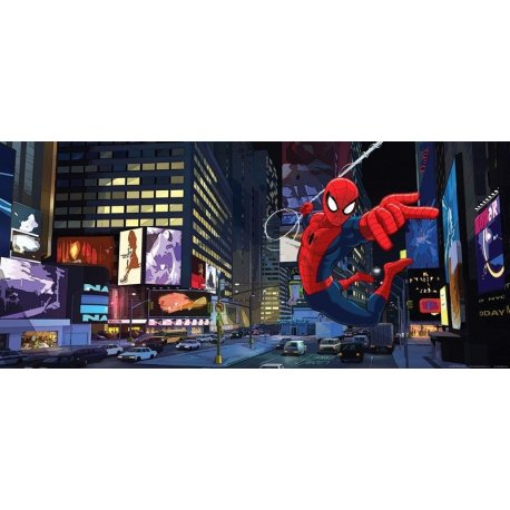 Homem-Aranha voando em Times Square