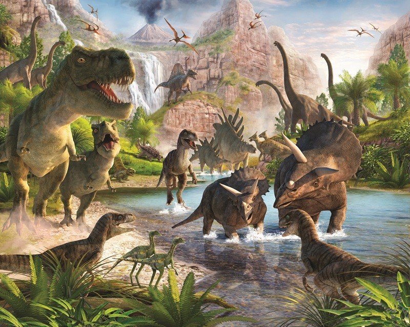 Mundo Dos Dinossauros De Desenho Realista Ilustração Stock